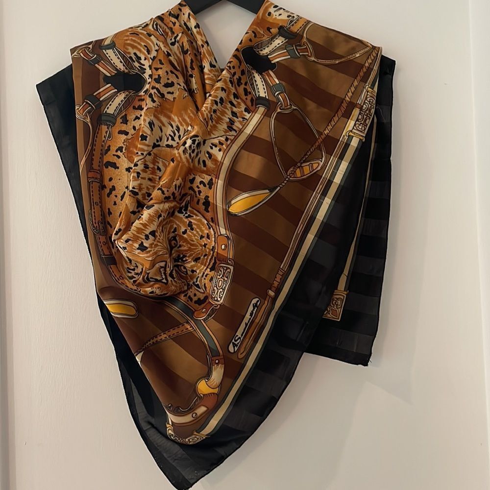 Large silky/satin feel scarf featuring Tigers & horseback riding straps/saddle
